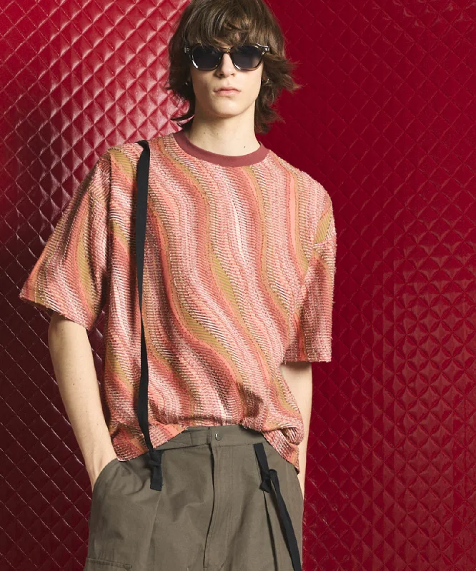 Wave Back Cut Jacquard Prime-Over Crew Neck T-shirt