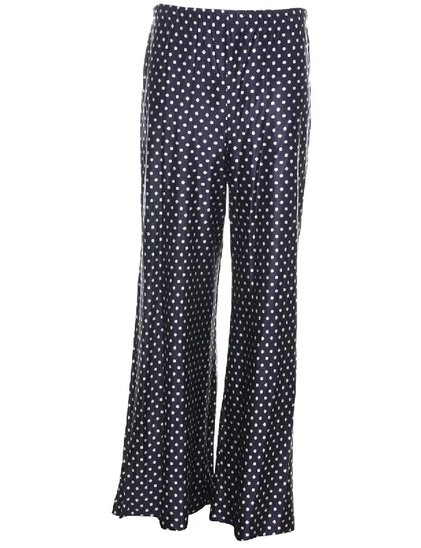 Steal Deal Polka Dot Print Navy & White Flared Trousers - W26 L31
