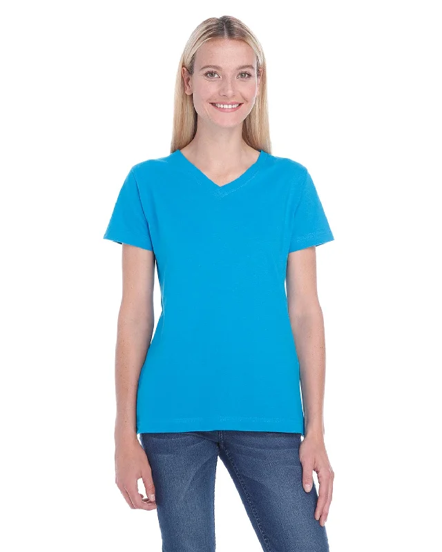 Weekend Shopping Extravaganza LAT Ladies Combed Cotton V-Neck T-Shirt | Cobalt