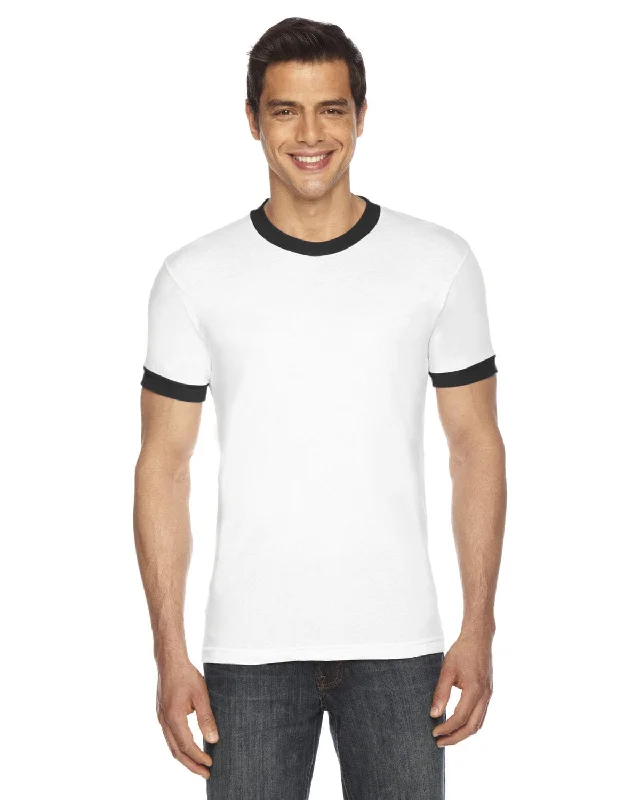 American Apparel Unisex Poly-Cotton Short Sleeve Ringer T-Shirt | White/ Black