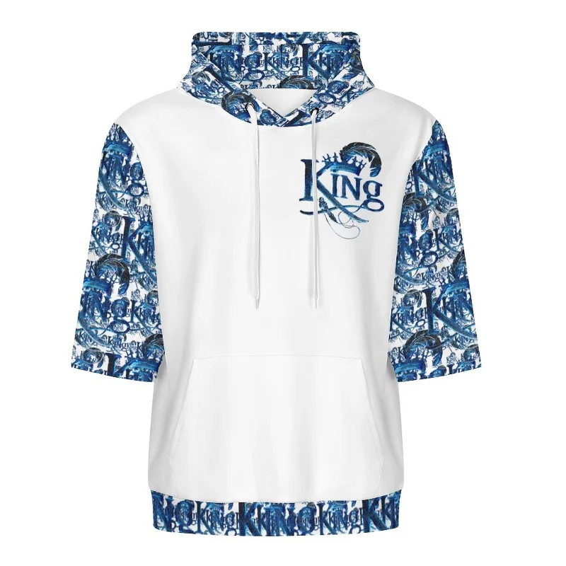 Weekend Specials to Cherish KING 02-01 White Men's Designer Half Sleeve French Terry Pullover Hoodie Weekend Specials to Cherish KING 02-01 White Men's Designer Half Sleeve French Terry Pullover Hoodie