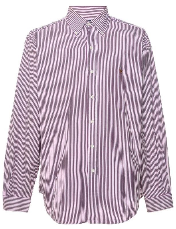 Weekend Discounts to Savor Ralph Lauren Striped Purple & White Classic Shirt - L