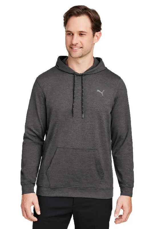 Weekend Deals That Sizzle Puma Mens Cloudspun Moisture Wicking Hooded Sweatshirt Hoodie w/ Pouch Pocket - Heather Black