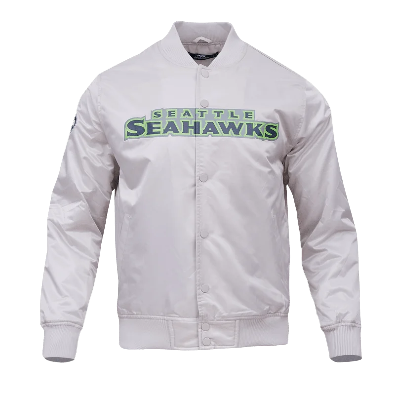 NFL SEATTLE SEAHAWKS BIG LOGO MEN'S SATIN JACKET (SILVER)