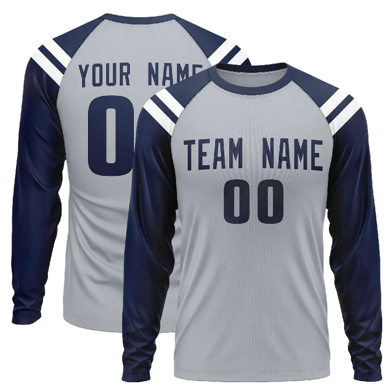 Custom Dark Gray Navy-White Crew Neck Personalized Raglan Long Sleeve Performance T-Shirt