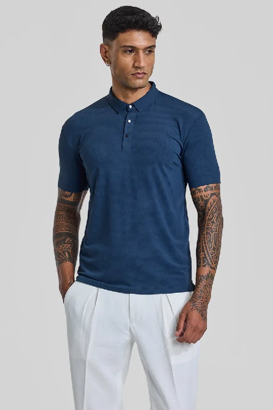 Weekend-Only Price Drops Dark Blue Textured Polo T-Shirt
