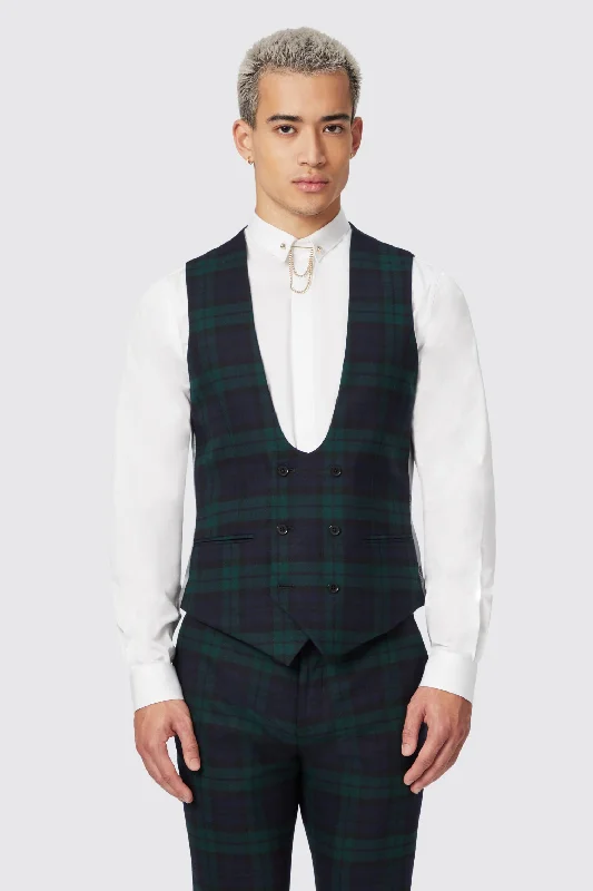 Ginger Skinny Fit Green Tartan Waistcoat