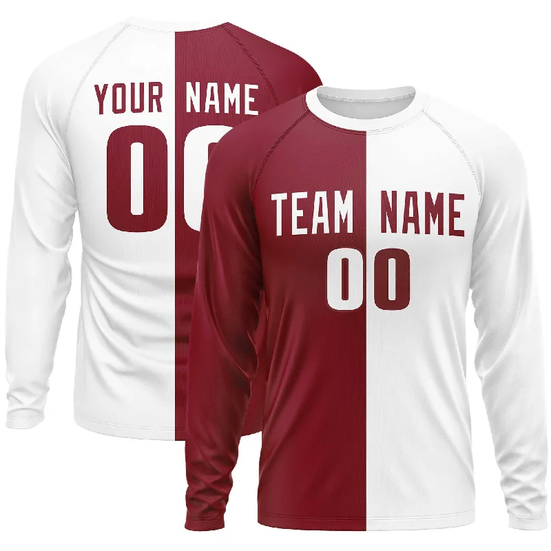 Weekend Savings Bonanza Custom Crimson White Crew Neck Split Design Long Sleeve Performance T-Shirt Weekend Savings Bonanza Custom Crimson White Crew Neck Split Design Long Sleeve Performance T-Shirt