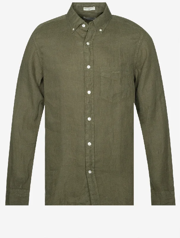 Fantastic Savings Regular Fit Garment Dyed Linen Shirt Juniper Green