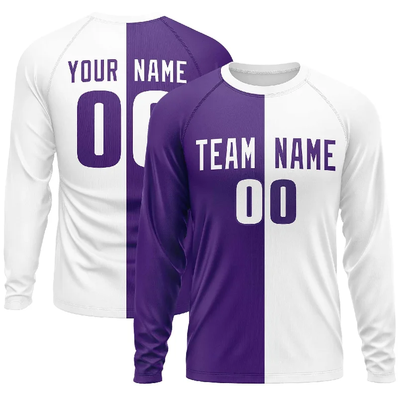 Weekend Savings Fiesta Custom Purple White Crew Neck Split Design Long Sleeve Performance T-Shirt Weekend Savings Fiesta Custom Purple White Crew Neck Split Design Long Sleeve Performance T-Shirt