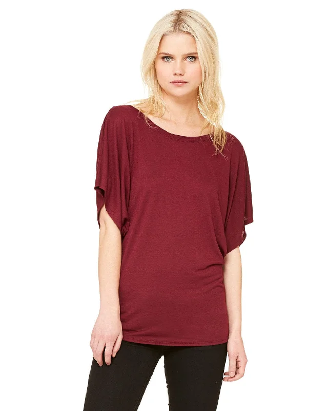 Bella+Canvas Ladies Flowy Draped Dolman T-Shirt | Maroon