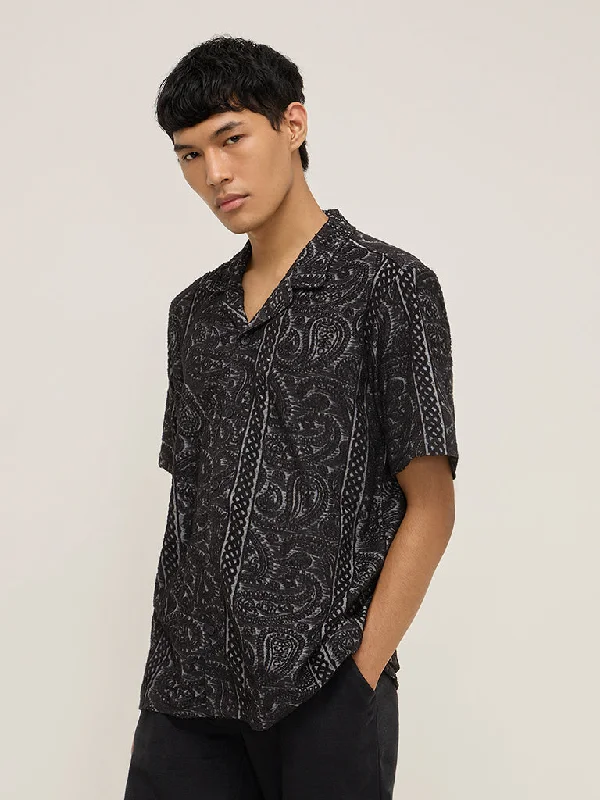 Weekend Bargains to Enjoy ETA Black Embroidered Relaxed-Fit Shirt