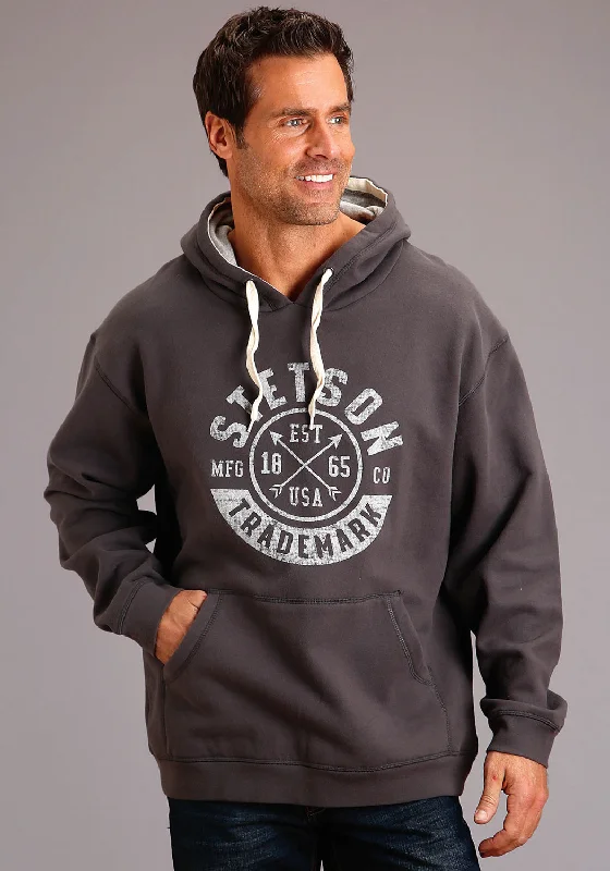 Weekend Discounts to Grab Stetson Mens Dark Grey Cotton Blend Arrow Trademark Hoodie