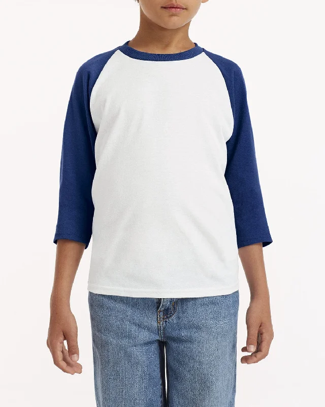 Gildan Youth Heavy Cotton 3/4-Raglan Sleeve T-Shirt | White/ Navy