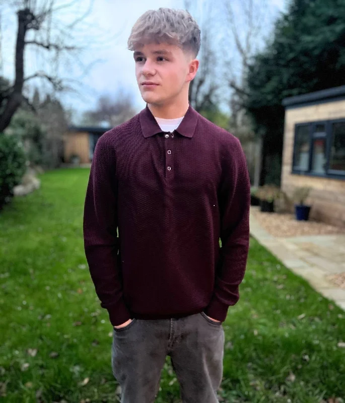 Hot Buy Burgundy Mens Cotton Rich Polo Jumper