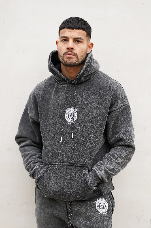 Weekend Offers That Amaze Dark Grey Acid Wash Hoodie