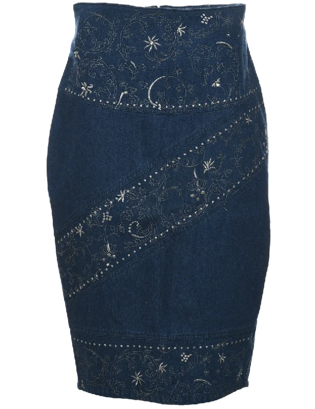 Weekend Bargains to Celebrate Pencil Shape Embroiderd Denim Skirt - L