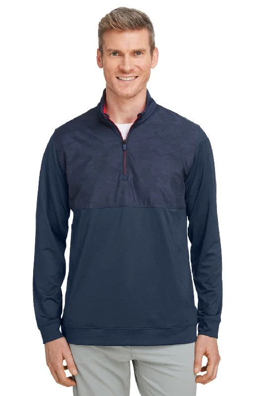Weekend Bargains to Snag Puma Mens Volition Moisture Wicking Camo 1/4 Zip Sweatshirt - Navy Blue/Ski Patrol Red