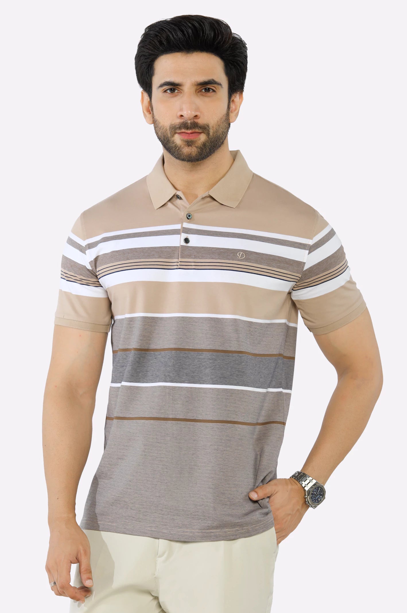 Beige Yarn Dyed Polo