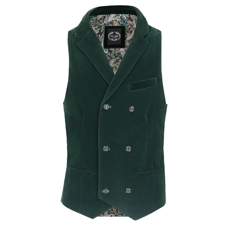 Special Discount MAK- GREEN VELVET DOUBLE BREASTED COLLAR WAISTCOAT