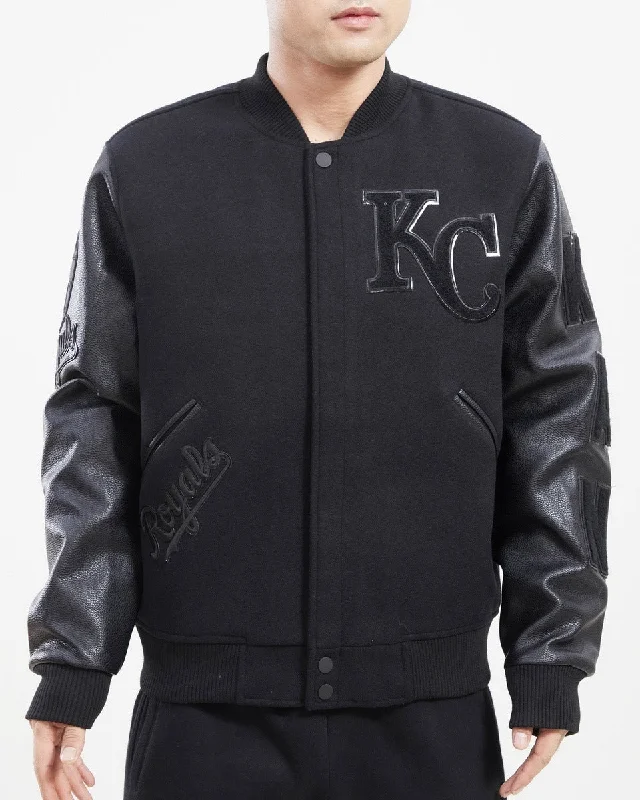 Don't Delay MLB KANSAS CITY ROYALS TRIPLE BLACK WOOL MEN'S VARSITY JACKET (TRIPLE BLACK) Don't Delay MLB KANSAS CITY ROYALS TRIPLE BLACK WOOL MEN'S VARSITY JACKET (TRIPLE BLACK)