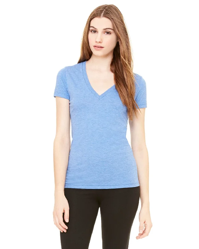Major Deal Bella+Canvas Ladies Triblend Deep V-Neck T-Shirt | Blue Triblend