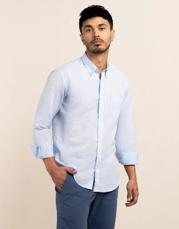 Weekend Discounts to Relish Ohope Light Blue Cotton-Linen Shirt