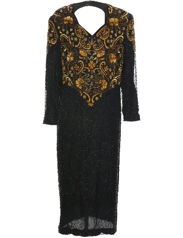 Silk Beaded Evening Dress - XL