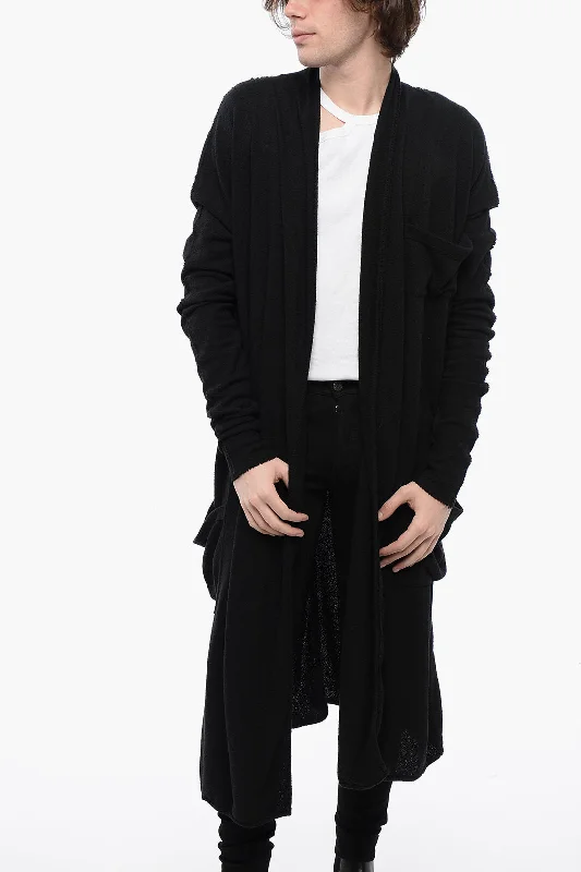 Balmain Cotton Blend Long Cardigan With Reverse Stitchings