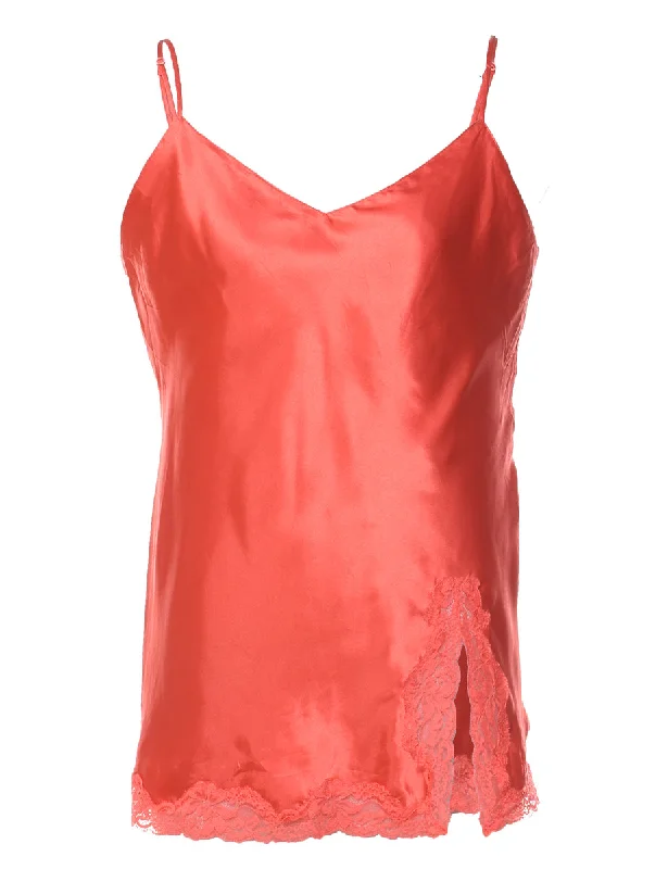 Stock Up Red Lace Trim Silky Cami Top - M