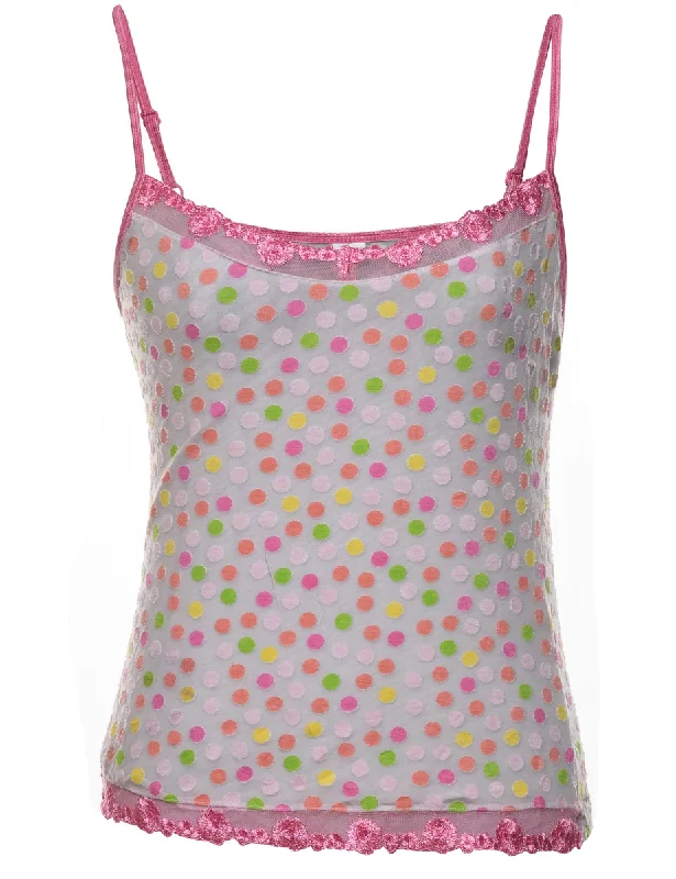 Sheer Multi-Colour Polka Dot Design Cami Top - M