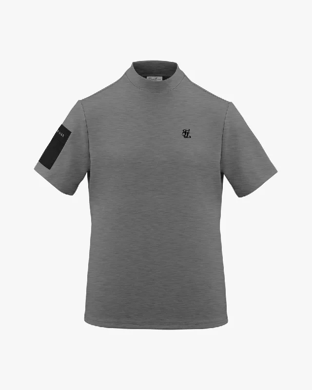 The Best Deal Men's high neck woven patch short sleeve t-shirt - Melange Grey