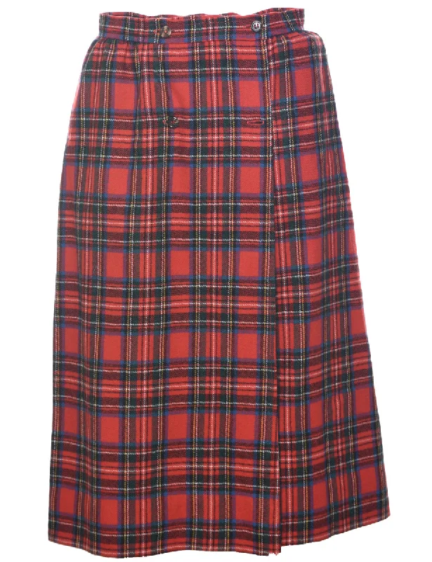Weekend Savings Extravaganza Plaid Red Midi Skirt - S