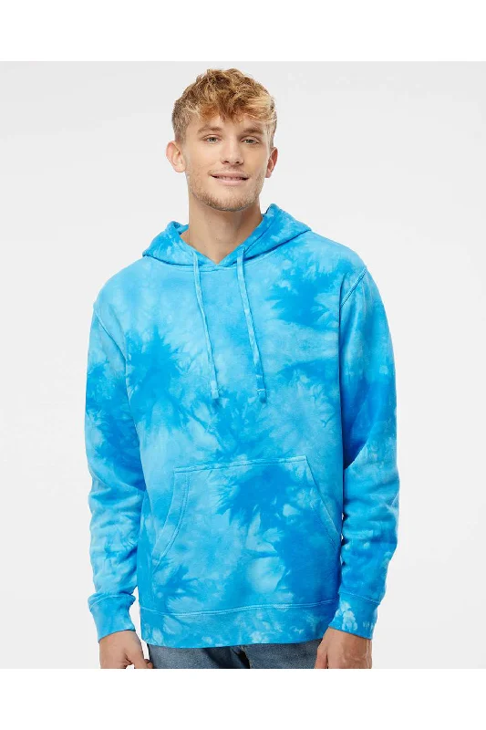Weekend Discounts to Snag Independent Trading Co. Mens Tie-Dye Hooded Sweatshirt Hoodie w/ Pouch Pocket - Aqua Blue