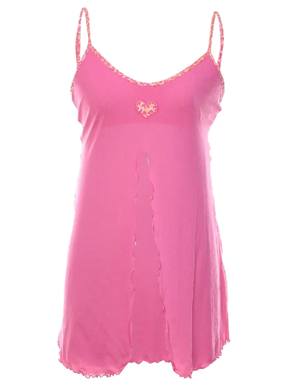 Overstock Clearance Pink Mesh Y2K Heart Design Slip Dress - M