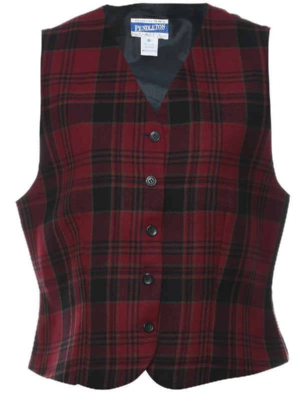 Big Savings Pendleton Checked Black & Maroon  Waistcoat - M