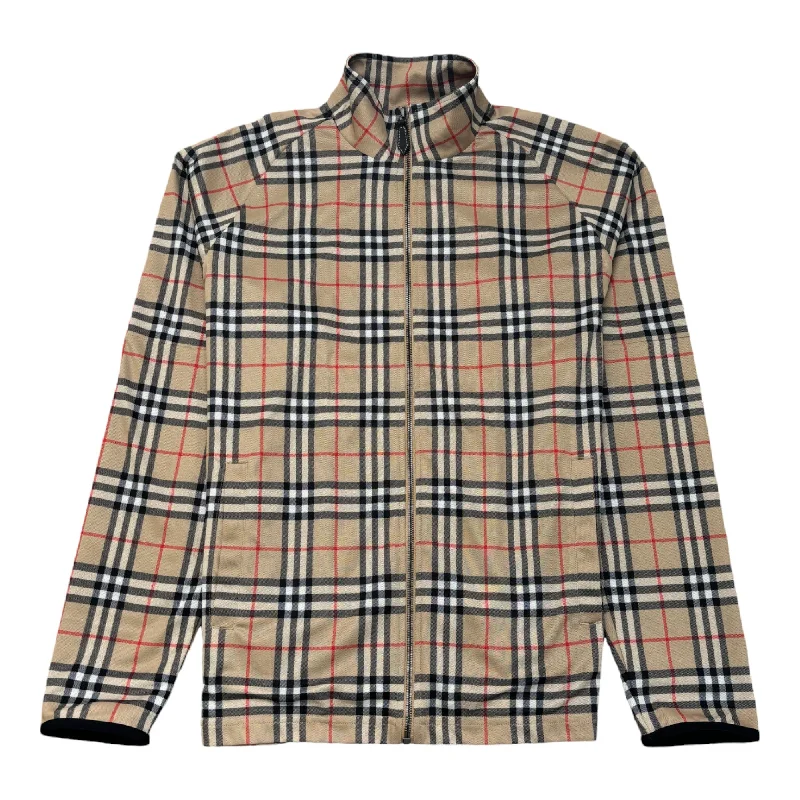 Extra Discount Men's Checkered Track Jacket Beige Size M