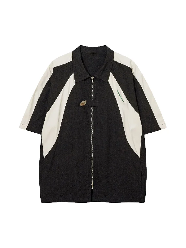 Hurry In Retro Color Block Zip-up Racing Shirt