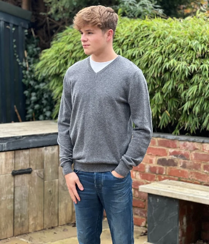 Best Seller Grey Men's Wool Rich V Neck Jumper