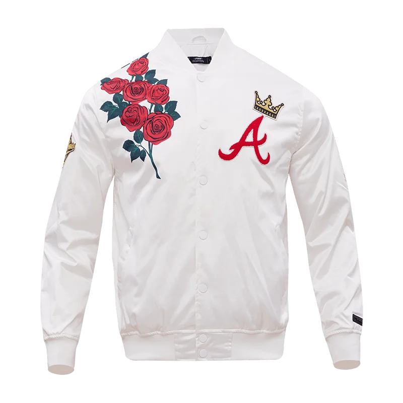 MLB ATLANTA BRAVES ROSE MEN'S SATIN JACKET (WHITE)