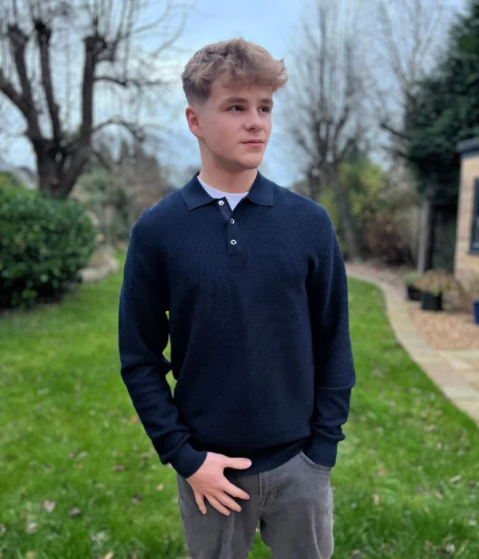 Final Clearance Navy Mens Cotton Rich Polo Jumper