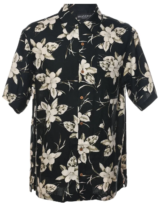 Silk Floral Hawaiian Shirt - M