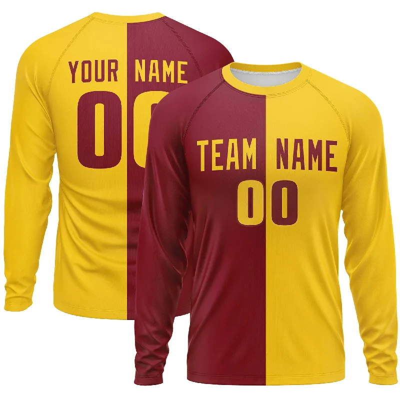 Weekend Deals That Wow Custom Crimson Gold Crew Neck Split Design Long Sleeve Performance T-Shirt Weekend Deals That Wow Custom Crimson Gold Crew Neck Split Design Long Sleeve Performance T-Shirt