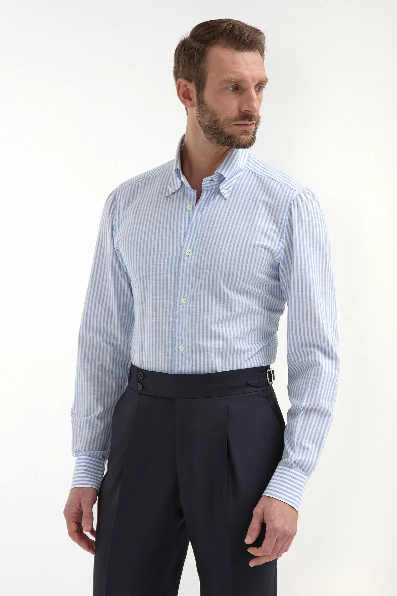 Weekend Bargains to Indulge In Button down light blue striped shirt ”Sartoriale collection”- Made In Italy