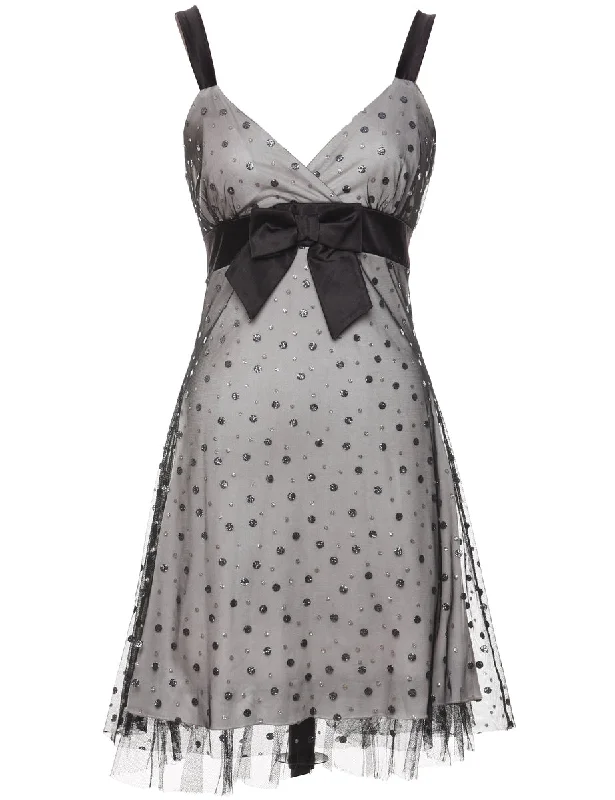 Reduced Rates Polka Dot Design Light Grey & Black Sparkly Evening Dress - M
