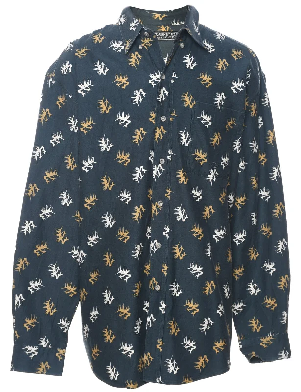 Weekend Specials to Snag Patterned Long Sleeved Denim Shirt - L