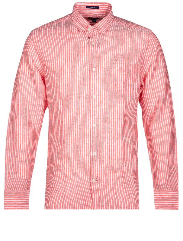 Regular Fit Stripe Linen Buttondown Watermelon Pink