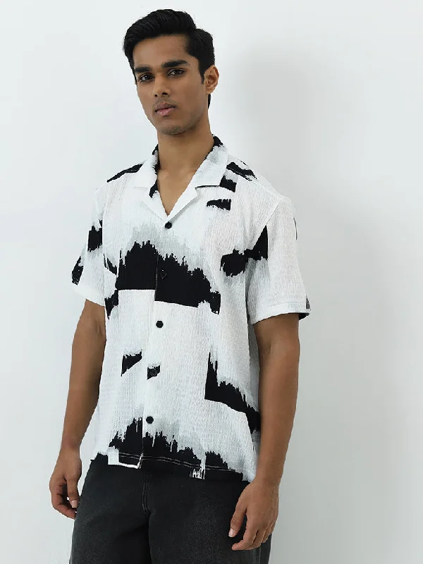 Extra Savings Nuon White Abstract Printed Relaxed-Fit Cotton Shirt