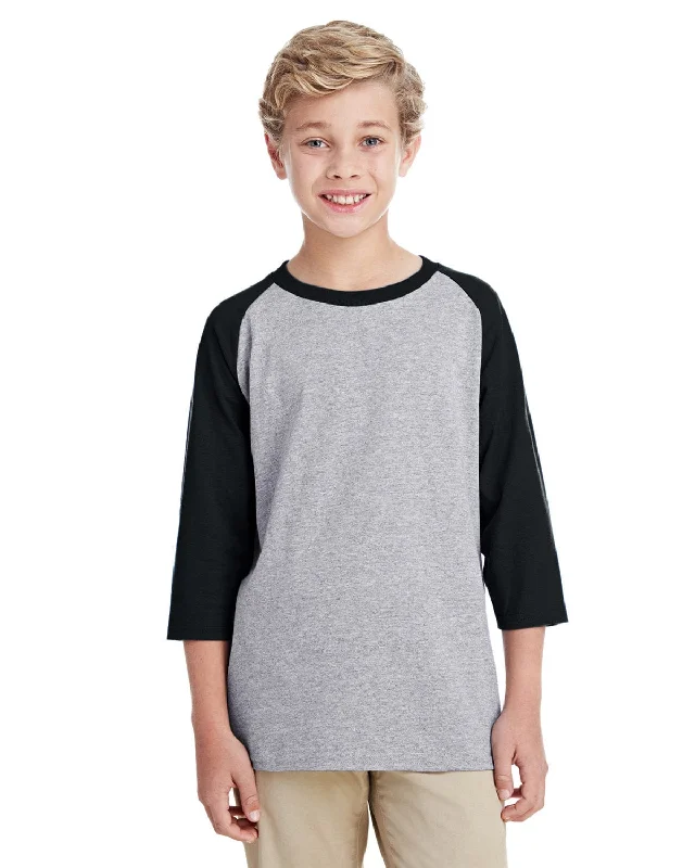 Weekend Savings Delight Gildan Youth Heavy Cotton 3/4-Raglan Sleeve T-Shirt | Sport Grey/ Blk Weekend Savings Delight Gildan Youth Heavy Cotton 3/4-Raglan Sleeve T-Shirt | Sport Grey/ Blk