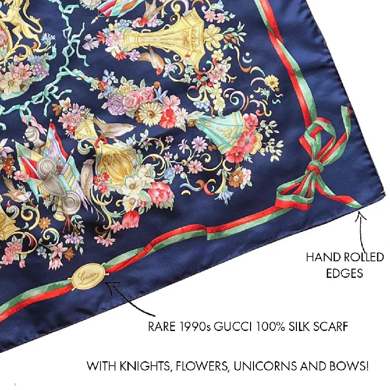 Weekend Deals That Sizzle Rare 1990 Gucci Royal Blue Regal Patterned 100% Silk Scarf